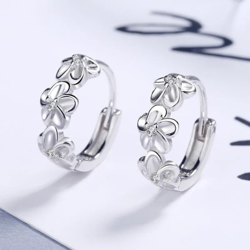 925 Sterling silver romantic plum bossom crystal earrings for women fash… - Picture 6 of 6